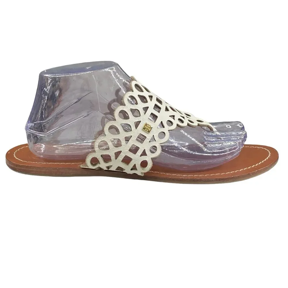 Tory Burch Women’s Davy Cream Leather Slip On Sandal Size US 9.5